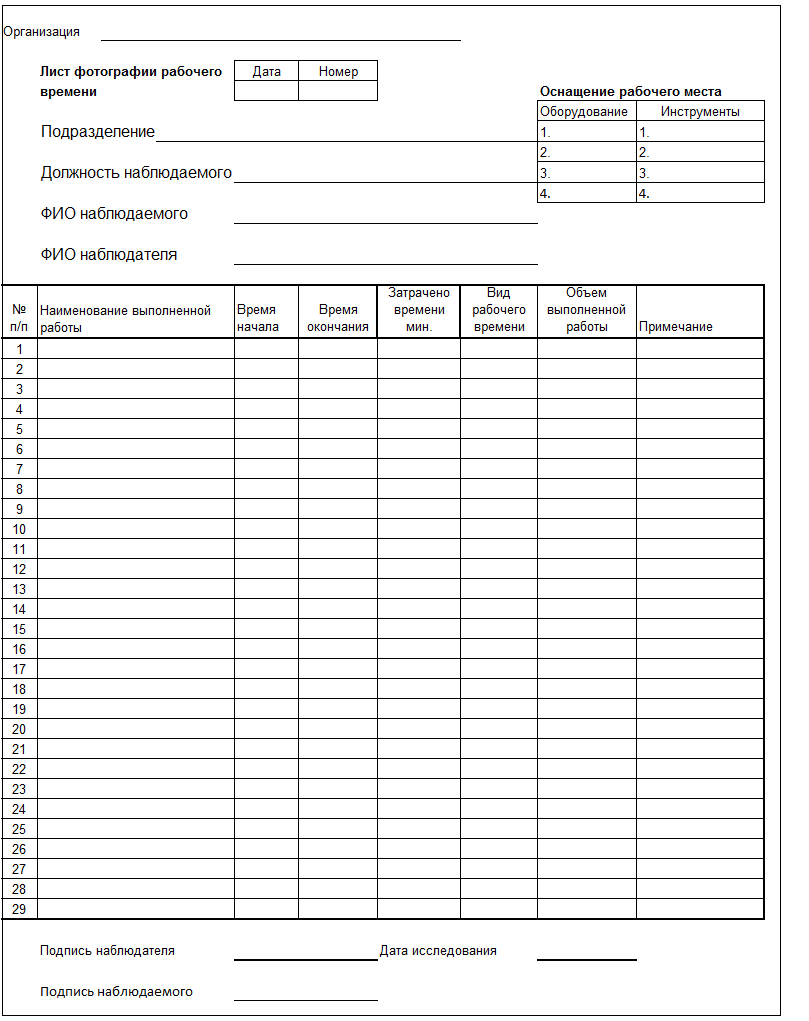 Фотография рабочего образец. Форма для заполнения фотографии рабочего дня. Бланк фото рабочего дня образец заполнения. Лист хронометража рабочего времени. Бланки хронометража рабочего времени.