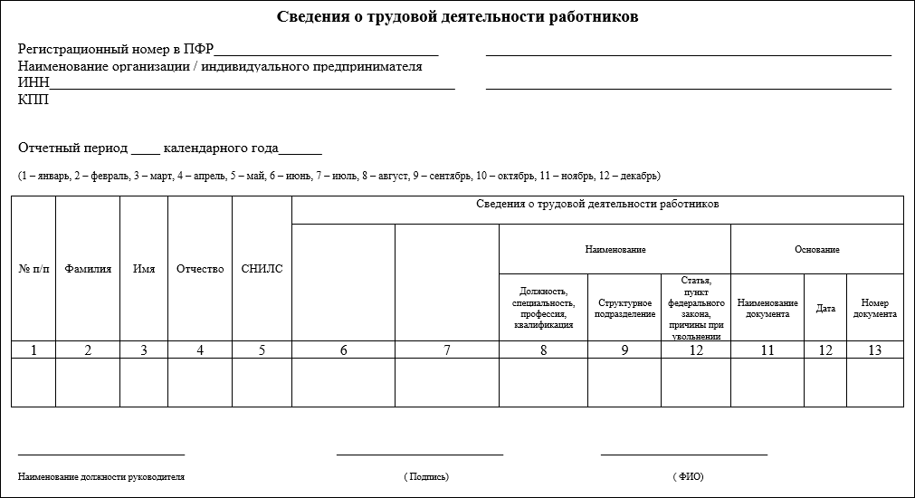 Сведения о трудовой деятельности образец