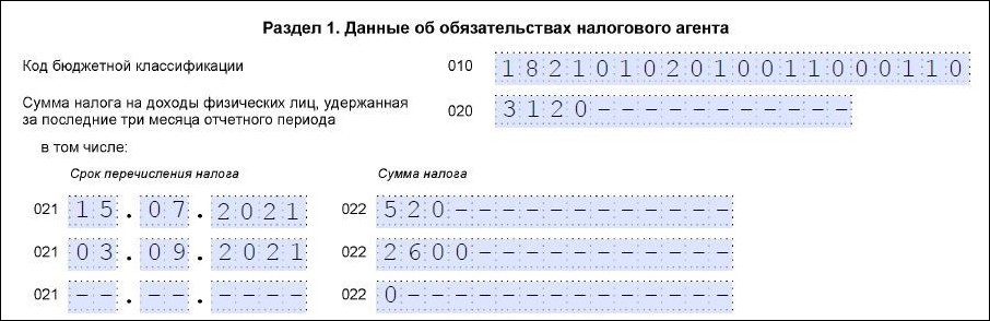 Заполняем 6-НДФЛ за 9 месяцев 2021 года — образец