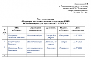 С положением ознакомлены образец