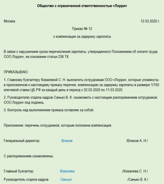 Компенсация за несвоевременную поставку мебели