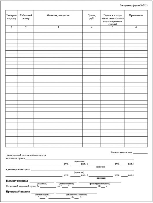Форма т 53 платежная ведомость образец заполнения