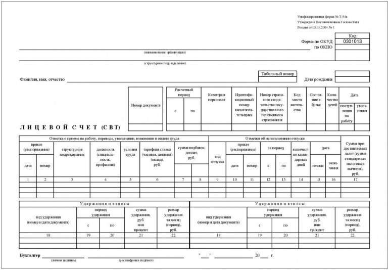 Форма т 54а лицевой счет образец заполнения