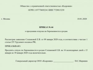 Приказ на декретный отпуск по беременности и родам 2021 образец